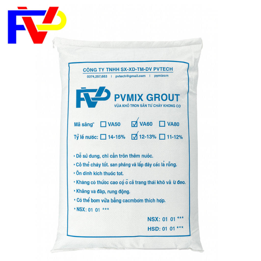 Vữa tự chảy không co PVMIX GROUT VA60 dùng cho chân đế máy công nghiệp