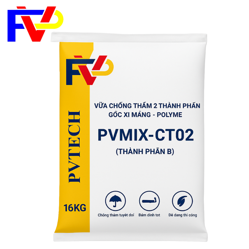 Bao bì vữa chống thấm PVTECH PVMIX-CT02 thành phần B 16kg, gốc xi măng polymer