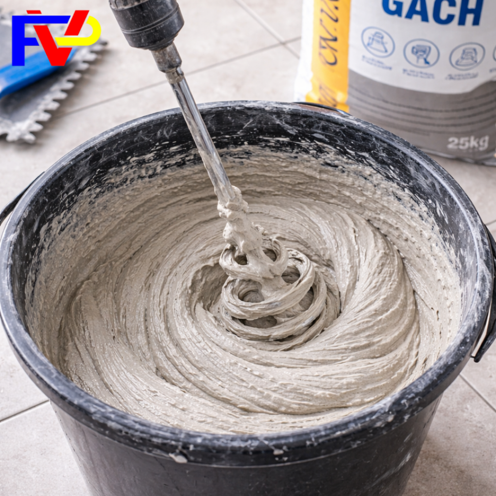 Trộn keo dán gạch sai tỷ lệ, keo quá loãng và bị chảy