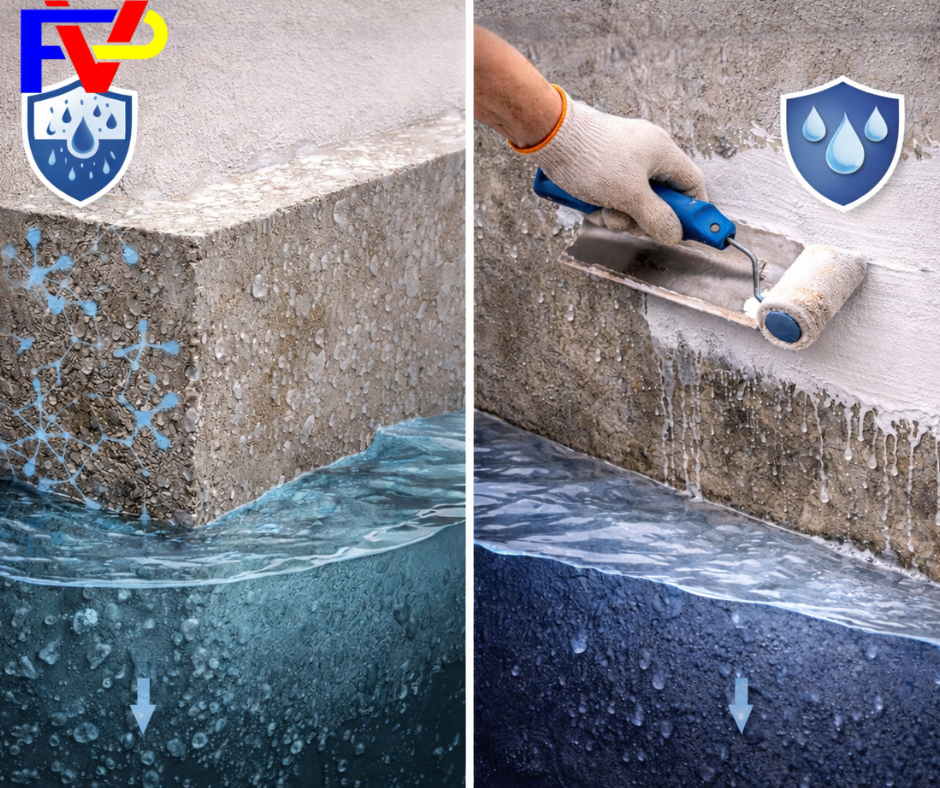 So sánh chống thấm từ gốc và chống thấm bề mặt trong công trình xây dựng