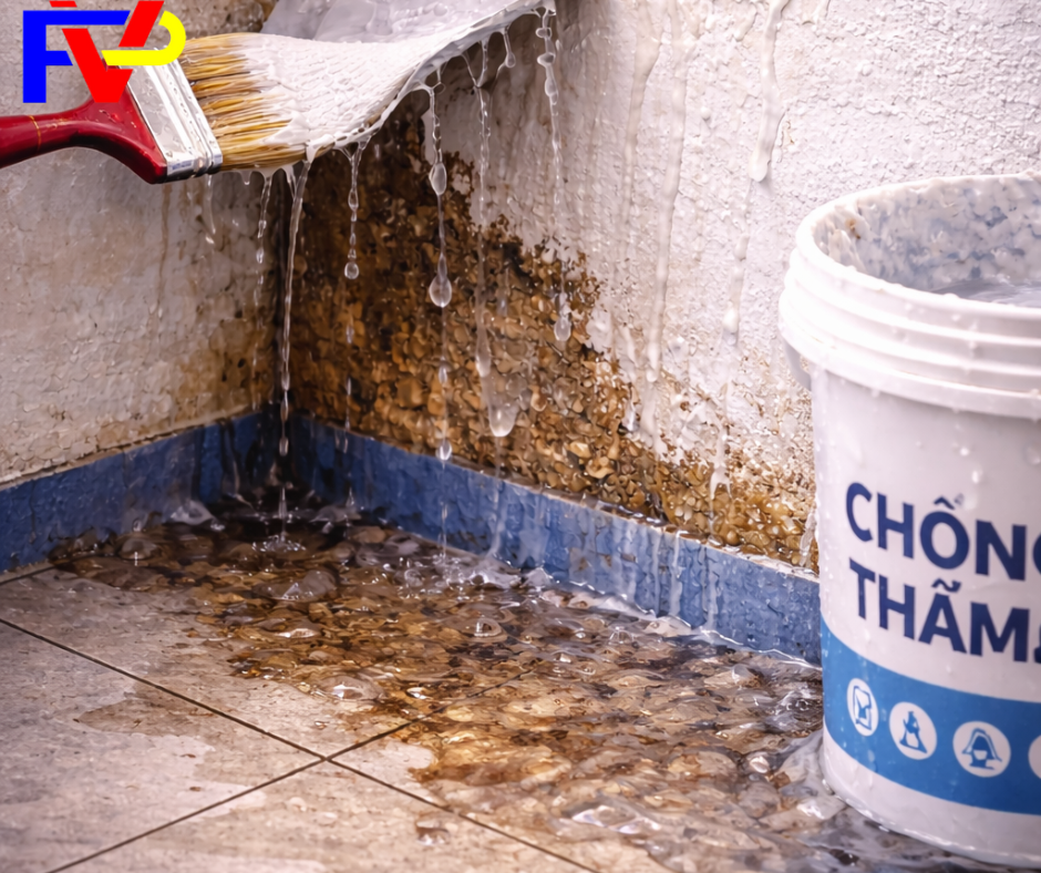 Thi công chống thấm khu vực chân tường bằng vật liệu chống thấm PVTECH
